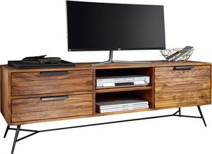 Manahee Design | Lowboard Sheesham Massivholz Braun 160x54x40 cm | Industrial Design | TV-Schrank mit Stauraum und Schubladen
