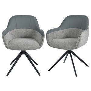 2er-Set Esszimmerstühle drehbar mit 360° Funktion, Kunstleder-Stoffmix, 9 cm Sitzpolster, stabile Pyramidenbeine aus Metall, höhenverstellbare, Grau