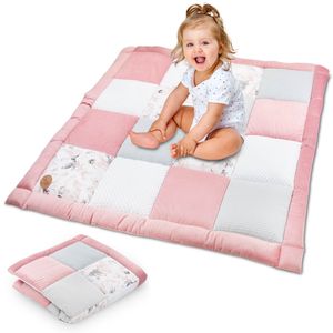 Baby Krabbeldecke 70x70 cm Velvet - Spielmatte PATCHWORK Spielmatte gepolstert Bodenmatte dicke Babykrabbeldecke Baumwolle mit Velvet activity mat Wilde Rose