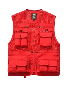 Herren Westen Multi Pocket Jacke Regular Fit Zip Up Anglerweste Leicht Freizeitweste Rot,Größe XL