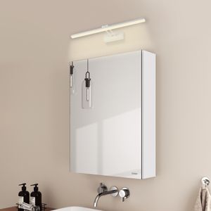 EMKE Spiegelschrank und Spiegellampen,50x65x14.5cm 2 Glasböden Weiß Badspiegelschrank und Weiß Wandleuchten Neutral Licht 4200k