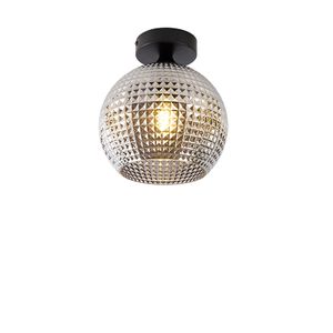 QAZQA - Art Deco Art Deco Deckenleuchte I Deckenlampe I Lampe I Leuchte schwarz mit Rauchglas - Kugel I Wohnzimmer I Schlafzimmer - Rund - LED geeignet E27