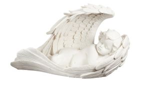 Engel im Flügel rechts liegend Grabengel weiß Grabschmuck Skulptur Putte