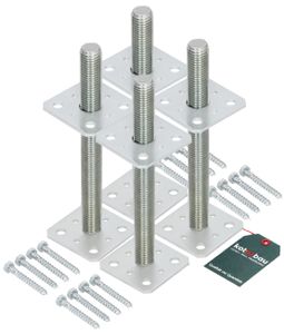 KOTARBAU® 4er Set Pfostenträger 80 mm x 80 mm x 250 mm Gewinde M24 mm Verzinkt Stützenfuß Höhenverstellbar Bodenfuß Betonfuß Zum Aufschrauben Regulierbar