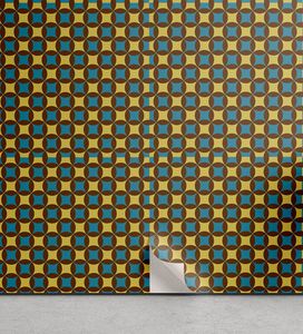 ABAKUHAUS Retro abziehbare & klebbare Tapete für Zuhause, Geometric Tile 70er Jahre Stil, selbstklebendes Wohnzimmer Küchenakzent, 33 cm x 250 cm, Braun Blau und Gelb
