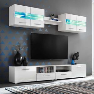 vidaXL 5-tlg. TV-Wohnwand-Set mit LED-Leuchten Hochglanz-Weiß