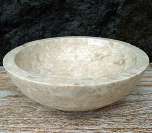 Massives Rundes Marmor Aufsatz-Waschbecken, Waschschale, Naturstein Handwaschbecken - Ø 40 cm Modell 8, Creme-weiß, Waschtische & Waschbecken