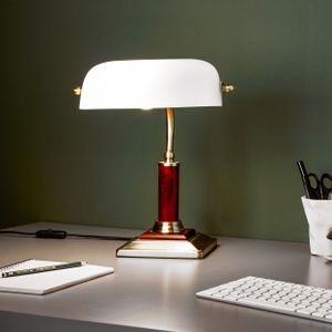 Schreibtischlampe mit schwenkbarem Kopf und Schalter - Metall/Holz