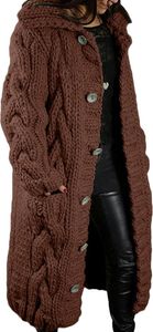 ASKSA Damen Strickjacke Grobstrick Casual Sweater Cardigan mit Knoepfen Oversize Strickcardigan, Braun, 2XL ASKSA Damen Strickjacke Grobstrick Casual Sweater Cardigan mit Knoepfen Oversize Strickcardigan, Braun, 2XL