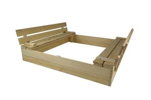Dip-Mar - Sandkasten mit Abdeckung - 140 x 140 cm | Holzsandkasten mit Sitzbank & Sandkasten Deckel | Holz Sandkiste - Kiefernholz, natürlich