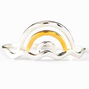 Trumium S925 Sterling Silber Regenbogen-Form-Ringe für Frauen, Wellen-Fingerring, feiner Hochzeitsschmuck, Mädchen