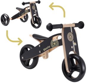 BIKESTAR Mini Kinder Laufrad mit zwei und drei Rädern ab 1 – 1,5 Jahre, 2 in 1 Lauflernrad Holz, Schwarz