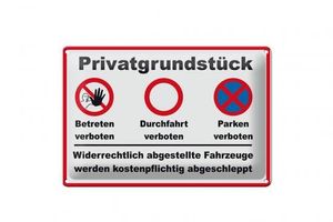 Blechschild Parken 30x20cm Privatgrundstück betreten Verbot Deko Schild