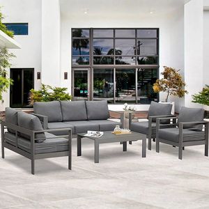 MeXo Gartenmöbelset, Loungeset Aluminium für 6-7 Personen mit Kissen und Couchtisch Indoor Outdoor Balkon grau (Sitzgruppe, Aluminiumrahmen)