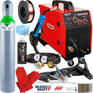 Weldman MAGIC MIG 200 - 200A MIG MAG Schutzgasschweißgerät mit Fülldraht-Funktion und Fahrwerk - Set Professional Weldman MAGIC MIG 200 - 200A MIG MAG Schutzgasschweißgerät mit Fülldraht-Funktion und Fahrwerk - Set Professional