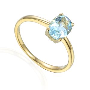 585er Gelbgold Damenring mit Aquamarin 1,02 ct.  Gr. 54 Edelstein Solitär Verlobungsring