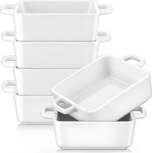 Porcelanowe naczynie do pieczenia LOVECASA, forma do ciasta, 6-częściowa forma do pieczenia deseru crème brûlée suflet, kwadratowa, 13,9 x 8,5 x 4 cm, 220 ml