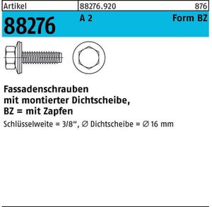 Fassadenschraube R 88276 m.Dichtscheibe/Zapfen BZ 6,3 x 115 A 2