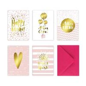 5 Geburtstagskarten im Set inkl. Umschläge in pink. Rosa Glückwunschkarten zum in DIN A6 mit edler Folienprägung in Gold. Klappkarten zum Geburtstag, Hochzeit, Geburt, Firmung, Konfirmation