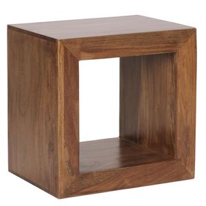 WOHNLING Podlahová polička z masívneho dreva Sheesham 44 cm vysoká kocka Dizajn drevenej poličky Prírodný produkt Bočný stôl Štýl vidieckeho domu