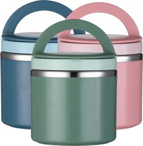 3x Thermobehälter mit Griff Löffel,710ml Edelstah Warmhaltebehälter für Essen,Lunchbox Speisebehälter (blau+Rosa+Grün)