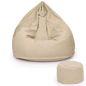 Sitzsack XXL mit Hocker Sitzkissen Bodenkissen Sessel Kissen In & Outdoor Gaminggeignet Sitzsack für Jugendliche und  Erwachsene Beanbag mit Füllung - beige