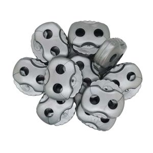 10 Kordelstopper mit zwei Löchern 20x20mm, Durchzug 5mm, Farbe:silbergrau