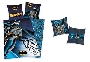 Geschenkset: Batman Bettwäsche DC Comics 80x80 / 135x200cm + Kissen 40x40, gefüllt