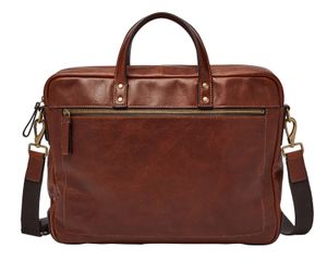 FOSSIL Henkeltasche Laptoptasche mit Laptopfach Haskell Double Briefbag Cognac braun