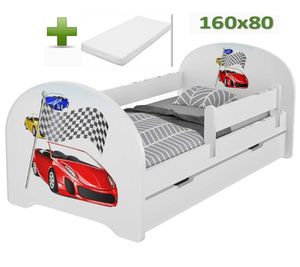 Dětská posteľ Meblex s matrací a zásuvkou, rozměr: 80 x 160 cm, barva: Racing Cars