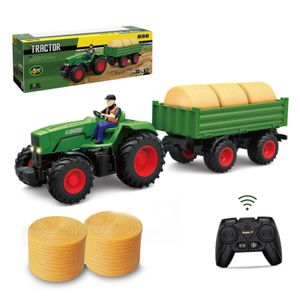 RC-Traktor Ferngesteuerter Traktor Spielzeug ab 3 4 5 Jahre, Traktor, Ackerschlepper mit Anhänger und Heuhaufen