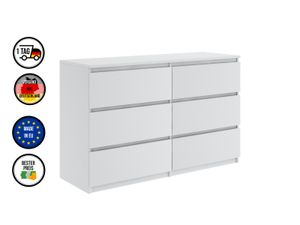 Kommode mit 6 Schubladen 140cm Sideboard Wohnzimmer Schlafzimmer Möbel Highboard Mehrzweckschrank Schrank | Matt Weiß