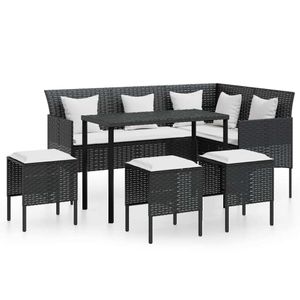 vidaXL 5-tlg. Sofagarnitur in L-Form mit Kissen Poly Rattan Schwarz