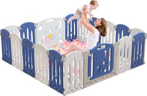 YUENFONG Laufstall Baby Faltbar, Laufgitter mit Tür und Spielzeugboard, 16+2 Panel Blu+Weiß Baby Absperrgitter, Krabbelgitter kunststoff(18 Stück) YUENFONG Laufstall Baby Faltbar, Laufgitter mit Tür und Spielzeugboard, 16+2 Panel Blu+Weiß Baby Absperrgitter, Krabbelgitter kunststoff(18 Stück)