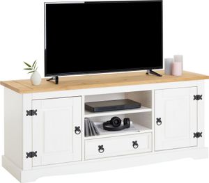 Lowboard TEQUILA im Mexiko Stil in weiß/braun, elegante TV Bank mit 2 Fächern aus massiver Kiefer, TV Unterschrank mit Türen und Schubladen