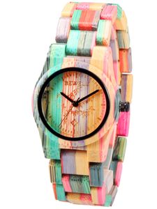 Alienwork Armbanduhr Damen Mehrfarbig Holz-Armband Natur-Bambus Handgefertigt