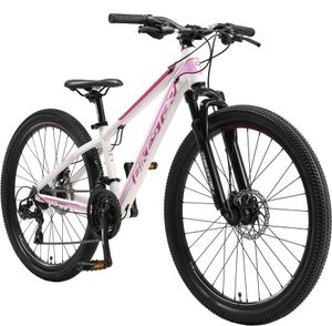 BIKESTAR Alu Mountainbike 26 Zoll | 21 Gang Hardtail Sport MTB 13 Zoll Rahmen Scheibenbremse Federgabel | Weiß Pink