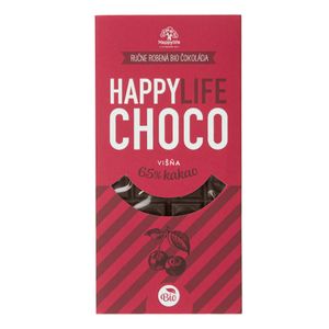 HAPPY CHOCO – Čokoláda 65% horká s višňami BIO 70g