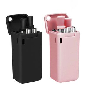 AVANA Wiederverwendbare Edelstahl Strohhalme 2er Set Faltbare Silikon Trinkhalme Umweltfreundlich BPA-Frei Zusammenklappbar mit Reinigungsbürste und Magnetbox (Schwarz & Rosa)