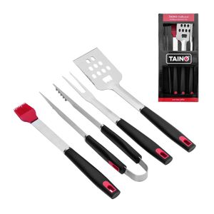 TAINO Grillbesteck Set 4 tlg Zubehör Grillzubehör Edelstahl Silikon BBQ Griller
