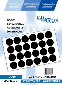 LabelOcean, LO-MPA-30-88-2000, 2000 Stück Markierungspunktee, 30mm, schwarz, PE-Plastik, zu 1000 Stück auf Rolle