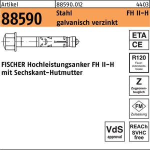 Fischer Hochleistungsanker galv. verz. - mit Hutmutter - FH II - 18/50 H -20 Stk