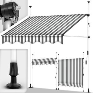 tillvex Balkonmarkise 400 cm Grau/Weiß Gelenkarm Markise Klemmmarkise Sonnenmarkise Balkon ohne Bohren