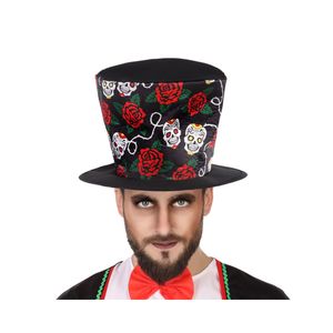 Día de los Muertos-Zylinder hoch Accessoire schwarz-weiss-rot