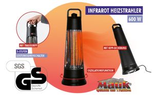 MAUK Heizer Infrarot Karbonfaser Standheizgerät für den Außen und Innen >Terrassenheizung< 300-600W
