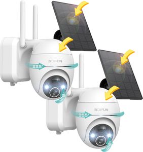BOIFUN Überwachungskamera Solar für kabellos den Außenbereich 2K/3MP, intelligente Nachtsicht, 360-Grad-Drehung, PIR-Bewegungserkennung, Alarm, 2Stk