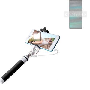 K-S-Trade Selfie Stick kompatibel mit Google Pixel 6a  Selfiestick kabelgebunden Monopod mit Kabel Stab Stange Selfportrait Handheldstick schwarz 1x