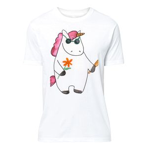 Mr. & Mrs. Panda Größe XXL T-Shirt Unisex Einhorn Woodstock - Weiß - Geschenk, Einhorn Deko, Spaß. lustig, Joint, Pegasus, Einhörner