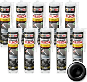 Isolbau Aquarium Silikon 10 x 300 ml Schwarz - Dauerelastisches Spezial-Silikon für Aquarien & Glaskonstruktion - Für Innen- & Außenbereich –  Kartusche