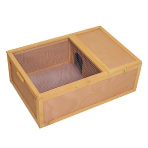 PawHut Schildkrötenhaus mit ausziehbarer Bodenplatte große Schildkröte Reptil Box Wasser Schildkröte mit Ausbruch sperre Tannenholz Naturholz 94 x 63 x 33 cm